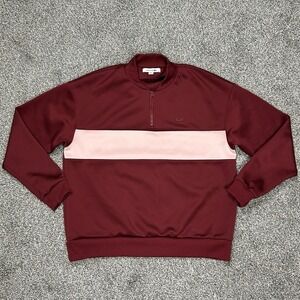 Lacoste 1/4 Zip Pullover Sweatshirt Mens 42 Large Burgundy Pink Stripe Croc Logo